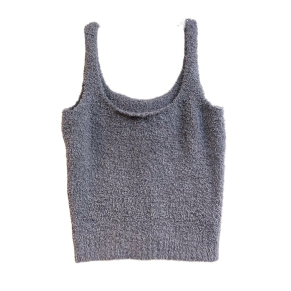 SKIMS Cozy Knit Gray Fuzzy Athleisure Scoop Neck Tank Top Women's L/XL